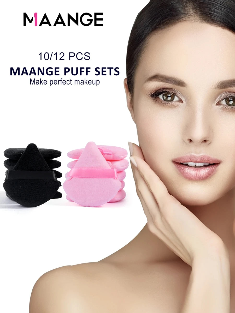 MAANGE 10/12 Pcs Triangle Powder Puff Wet Dry Use For Loose Powder Liquid Cosmetic Soft Plush Powder Puff Makeup Foundation