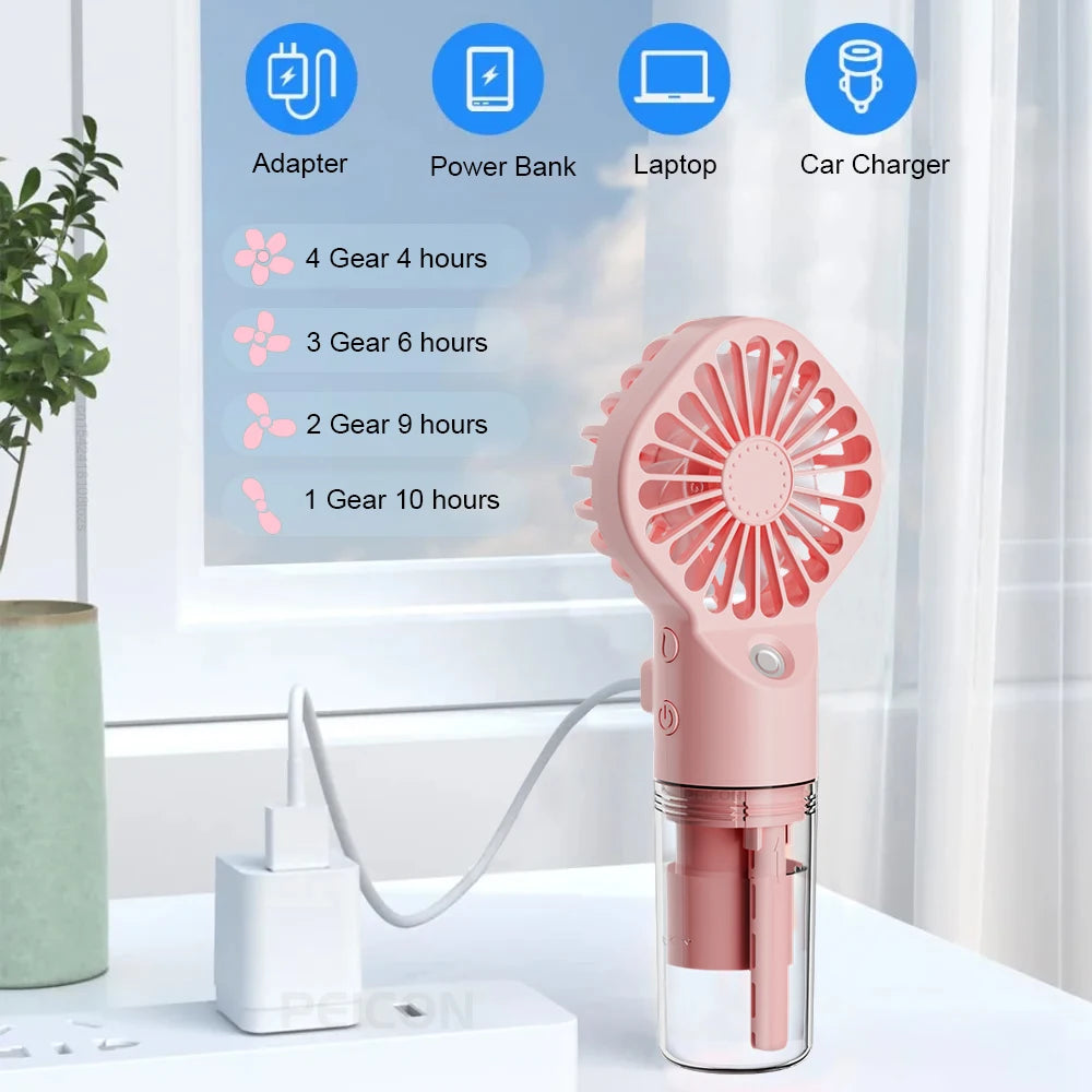 Portable Humidifier Fan Mini Handheld Mist Fan Portable USB Rechargeable Handheld Fan with Humidifier Mini Water Spray Hand Fan